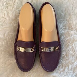 Coach Women's Shoes Burgundy Pebble Grain Leather Flats Purple Size 7B